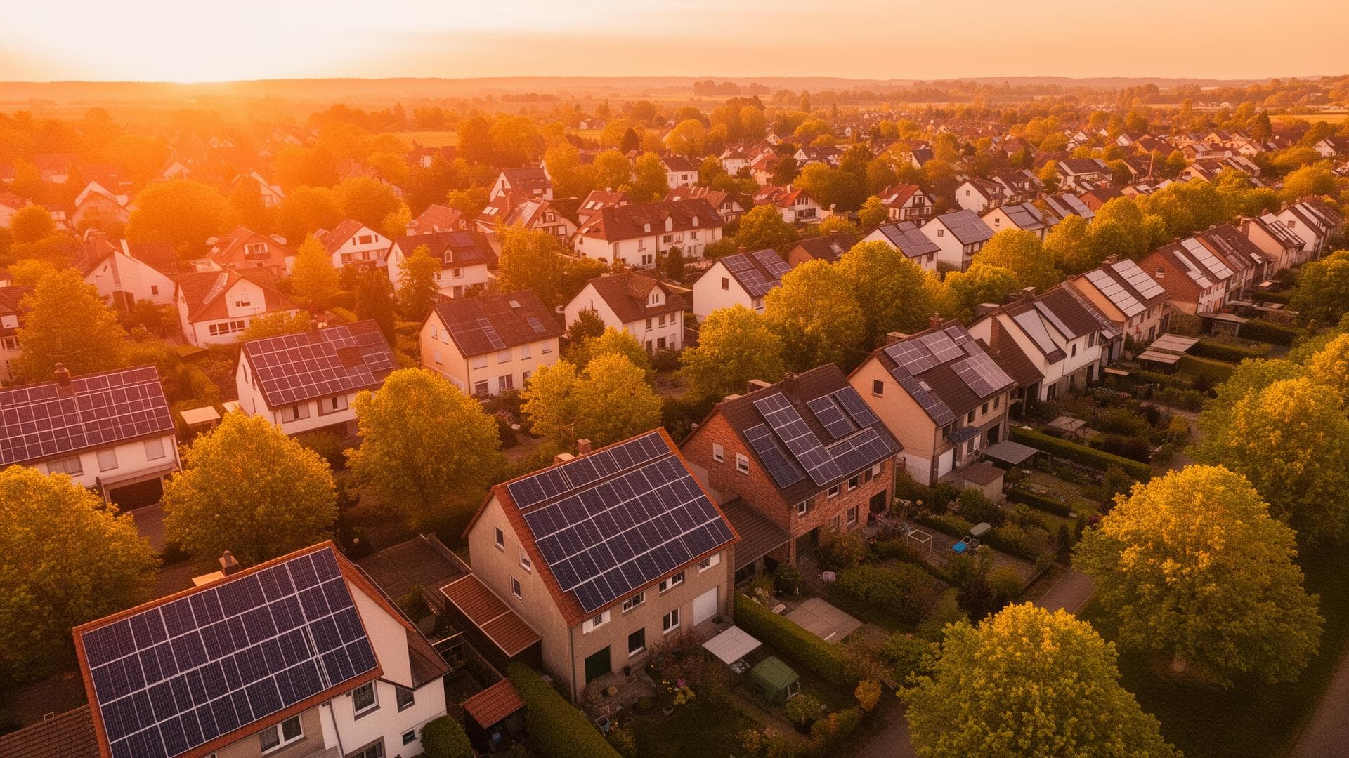 Straßenzug mit Wohnhäusern als Bildsprache für lokale Energiegemeinschaften